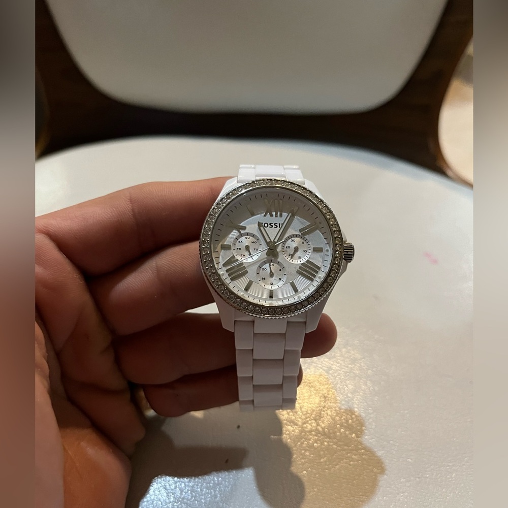White Stella women’s iced out bezel watch